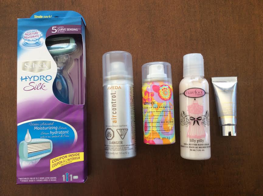 TopBox subscription box april 2016 aveda hairspray amika dry shampoo barefoot venus hand cream elizabeth arden superstart skin renewal booster schick razor bonus coupon