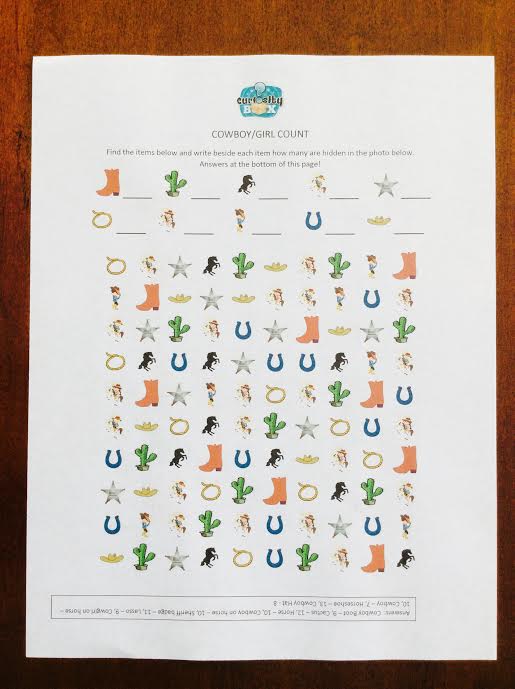 Curiosity Box kids subscription May 2016 review cowboy girl count game