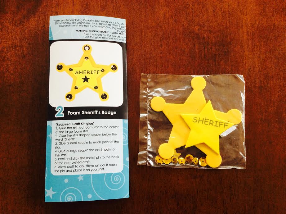 Curiosity Box kids subscription May 2016 review foam sheriff's badge craft