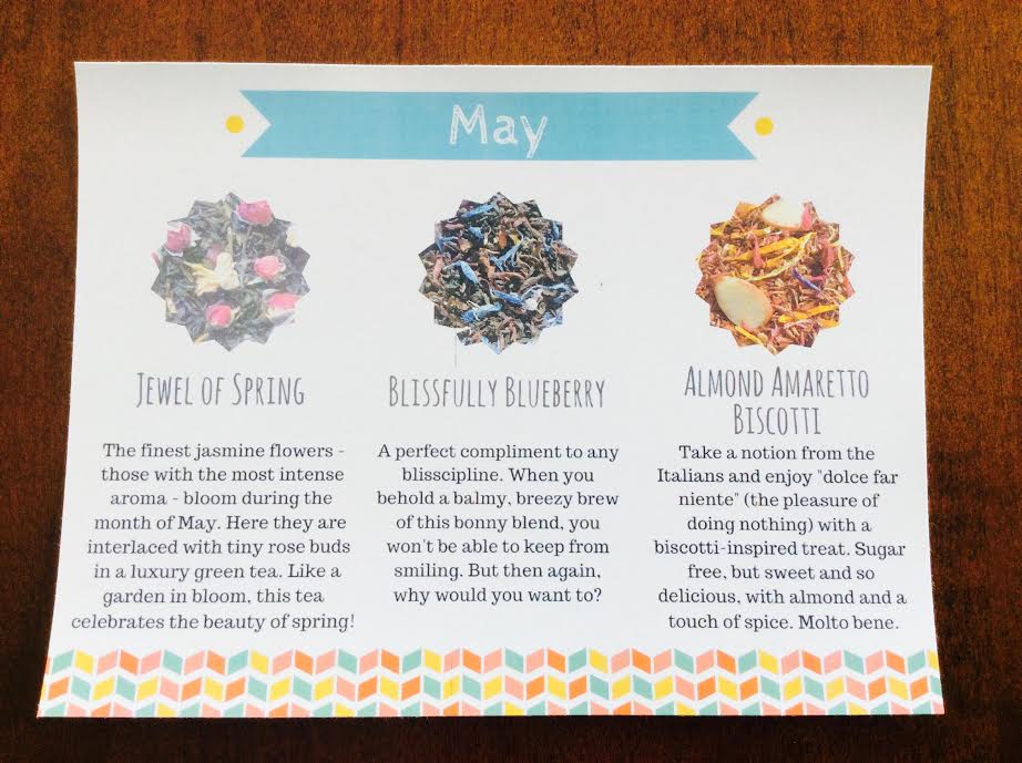 My tea box canada monthly subscription box may 2016 information tea card