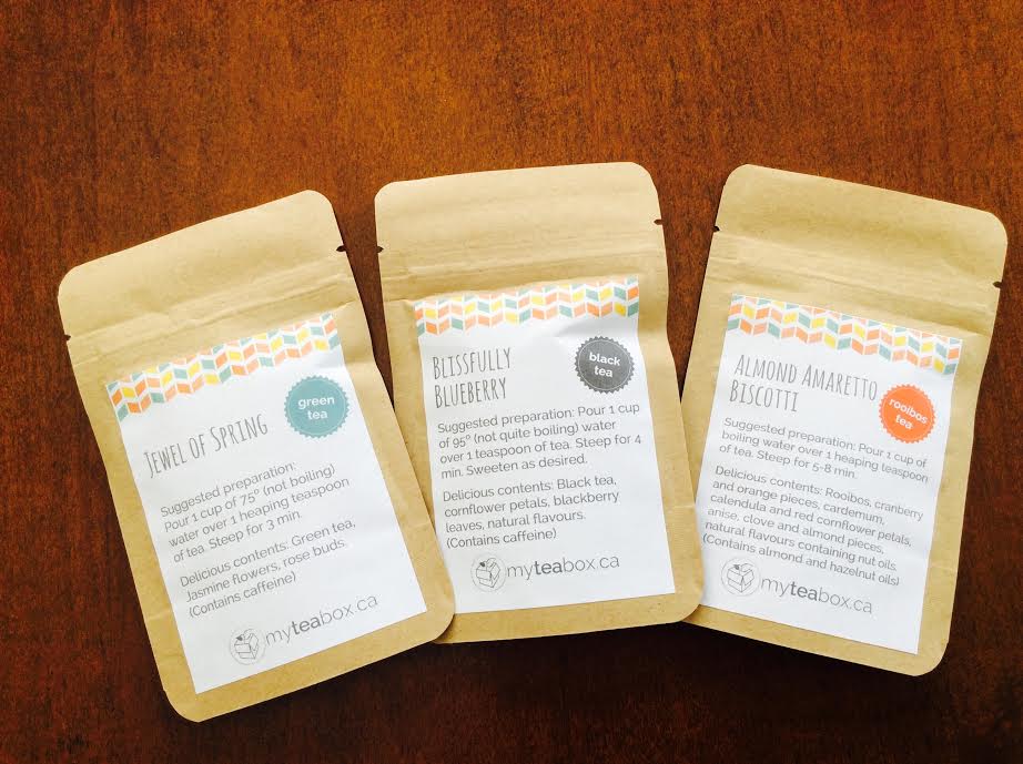 My tea box canada monthly subscription box may 2016 jewel of spring almond amaretto biscotti blissfully blueberry teas
