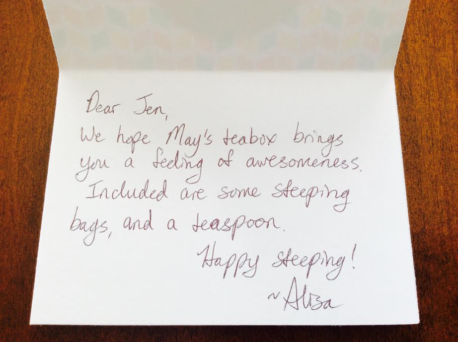 My tea box canada monthly subscription box may 2016 personalized handwritten card
