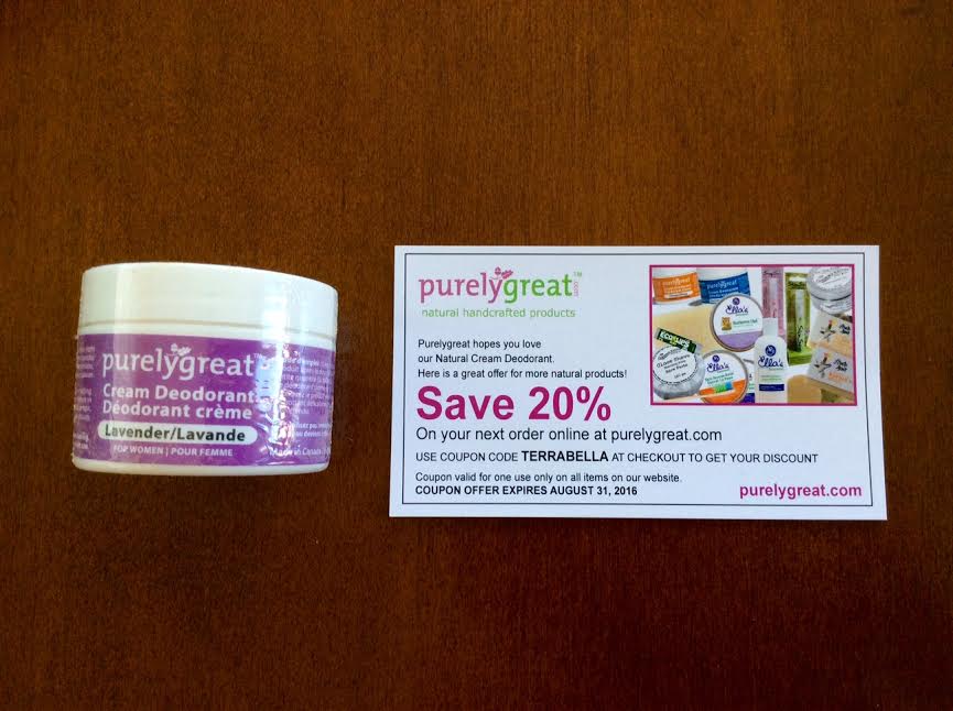 Terra Bella box beauty subscription box May 2016 review homemade nautral artisan purelygreat natural cream deodorant lavender