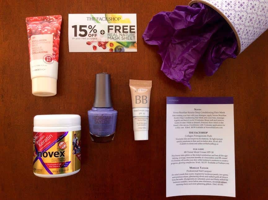 TopBox subscription box may 2016 Novex the faceshop mask pur-lisse BB tinted moist cream morgan taylor nail polish canada
