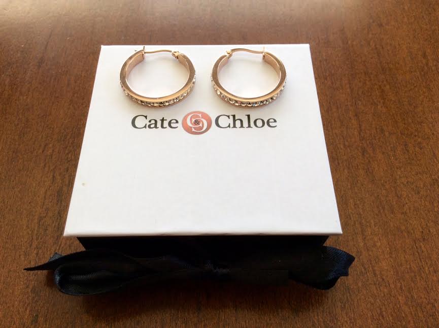 Cate & Chloe Jewelry Subscription Box May 2016 Review Isabella Diamond simulated hoop rose gold earrings 1 inch