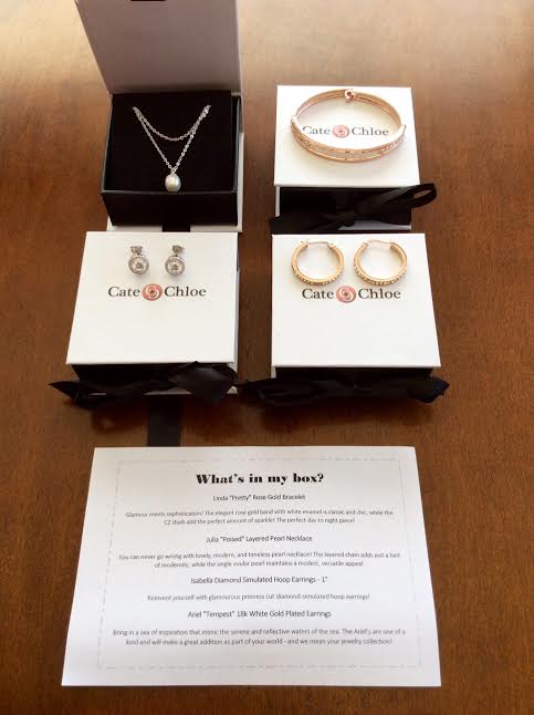 Cate & Chloe Jewelry Subscription Box May 2016 Review rose gold bracelet pearl necklace rose gold diamond earrings 18K white gold earrings 2
