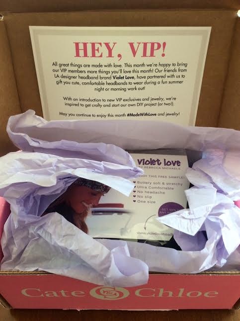 Cate & Chloe Jewelry Subscription Box August 2016 Review Arabella muse white gold necklace rose gold stud earrings bracelet violet love headbands