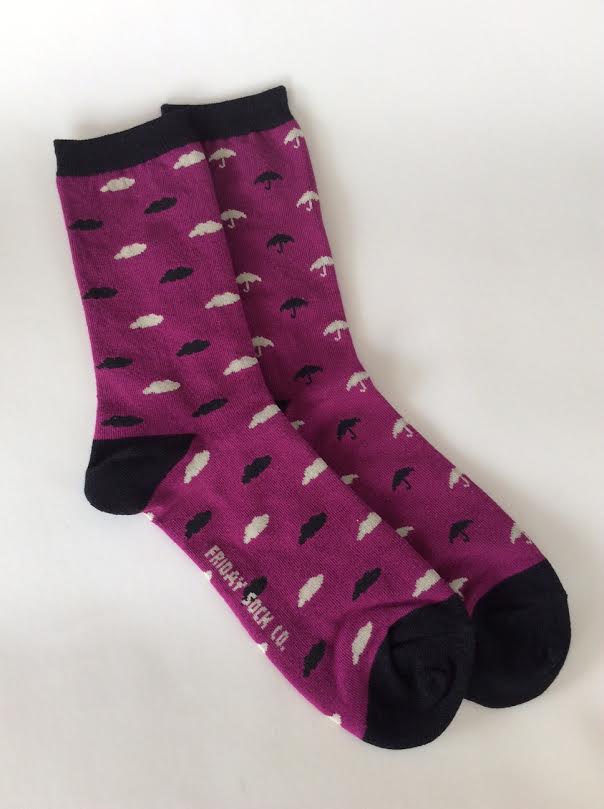 Sock Box Canada September 2016 Review Purple Mismatched Umbrella Rain Cloud Friday Sock Company