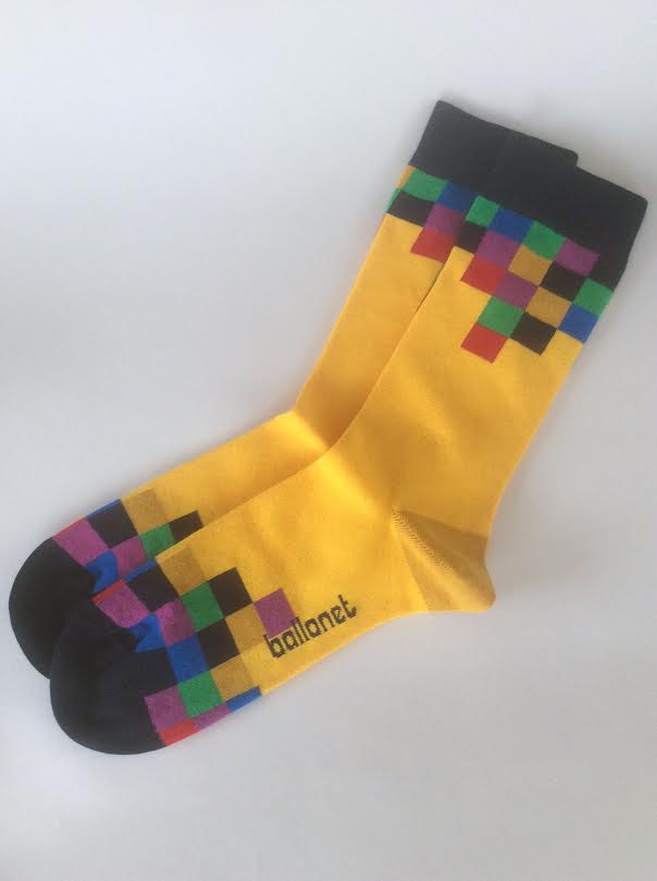 Sock Box Canada September 2016 Review Yellow TV Squares Ballonet Socks