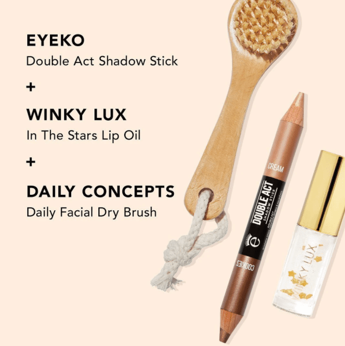Eyeko Double Act Shadow Stick, Winky LUX In The Stars Lip Oil, Daily Concepts Daily Facial Dry Brush Bundle FabFitFun Spring 2022 Spoilers