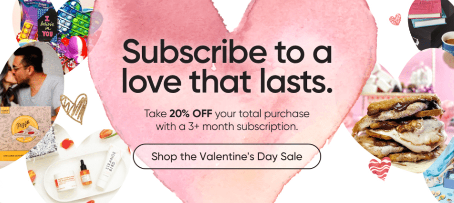 Cratejoy Valentine's, Galentine's, & Singles Awareness Day Sales Save 20% OFF a 3+ Month Subscription
