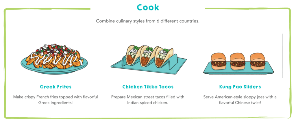 Raddish Kids Cooking Club February 2022 Kit World Fusion menu