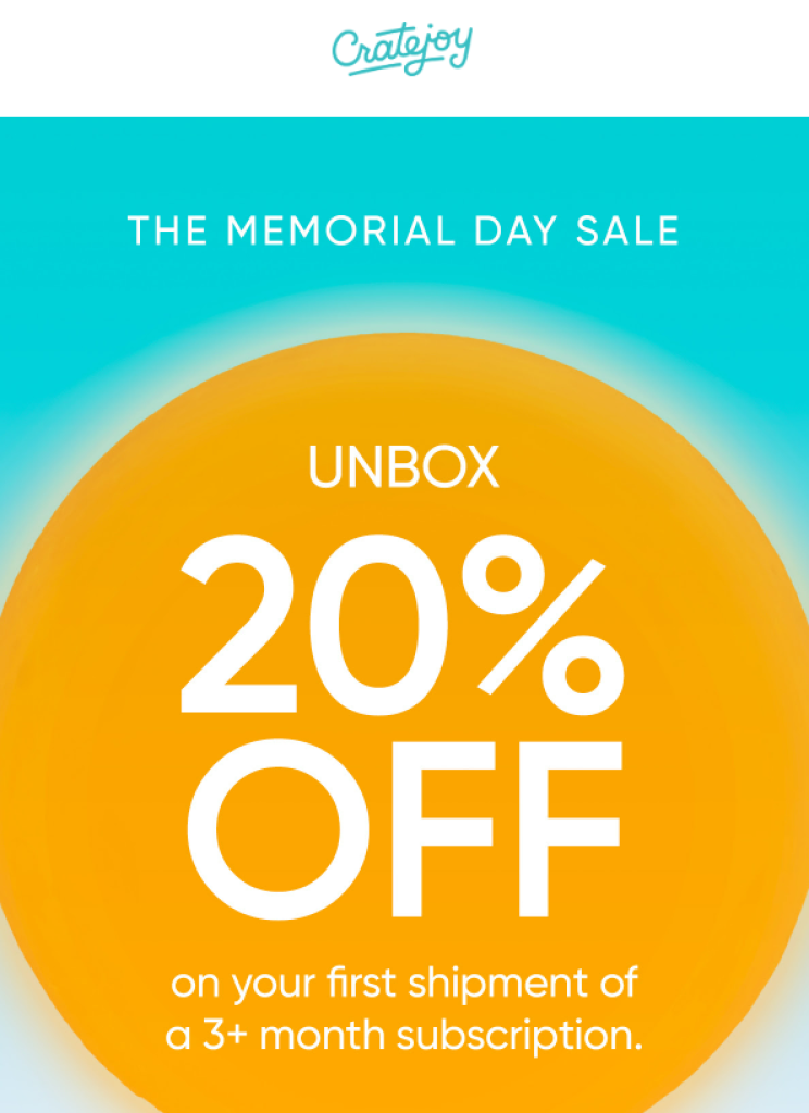Cratejoy Memorial Day Sale: Save 20% OFF Your First Box With A 3+ Month Subscription