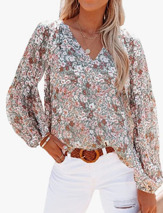 Womens Boho Floral Print Blouse top from Amazon